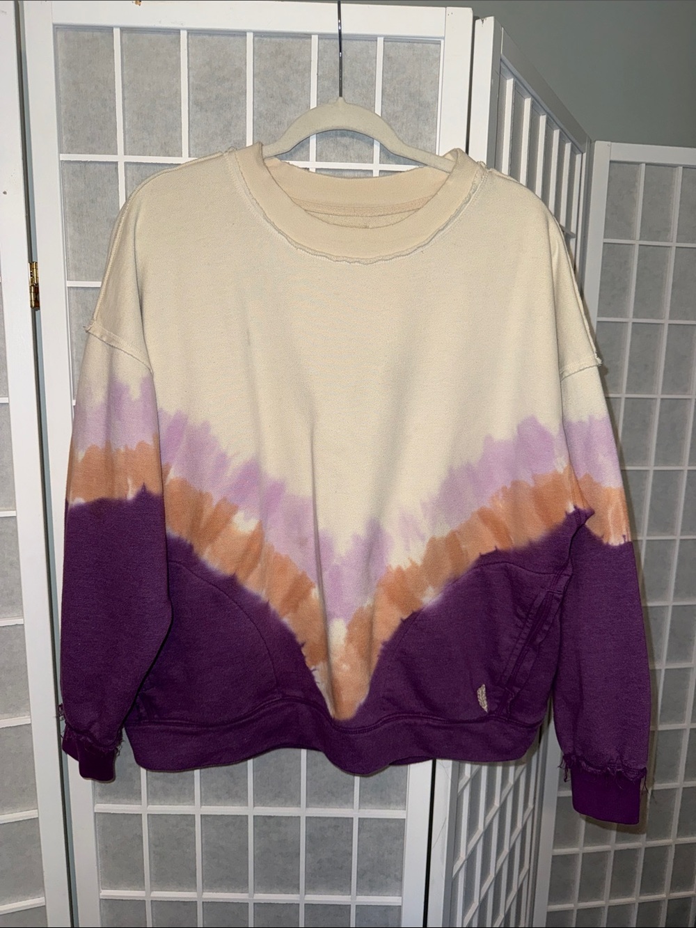Free people Tie-Dye Chevron Pullover Sweater in Cream and Purple Size S
